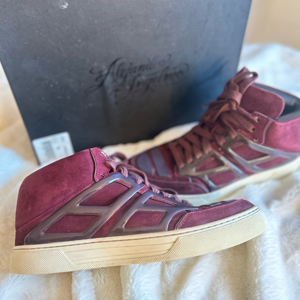 Alejandro Ingelmo Tron Canvas High Top Suede Bordeaux Lace up Sneakers Size 10